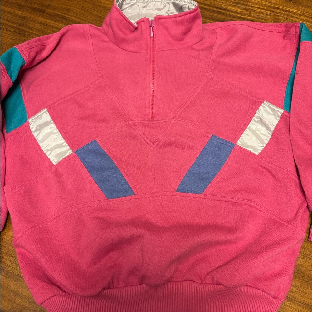 Vintage 80’s Lavon Quarter Zip‎ Chevron Pink Sweatshirt - size Medium